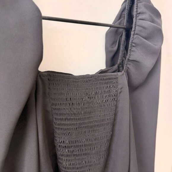 Urban Outfitters Black Puff Sleeve Blouse S Chiffon Square Neck Off Shoulder - Picture 2 of 4